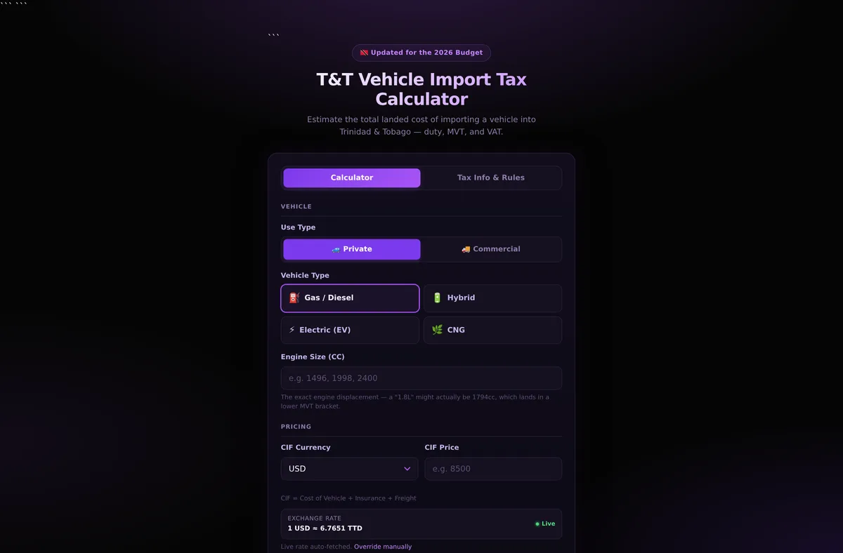 Import Calculator — live website built by ServersRus
